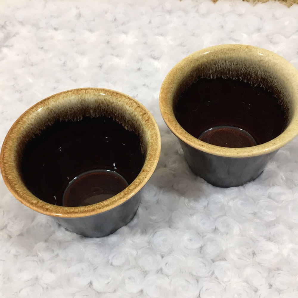 USA Pottery Set of 2 Bean Cups Brown Drip Vintage